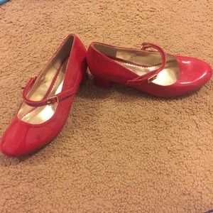 Nine West red glitter bottom heels